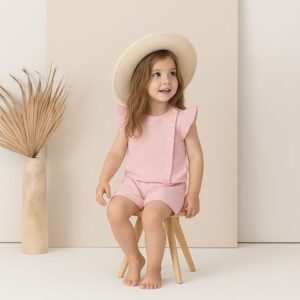 pink gingham charm kids co ord set